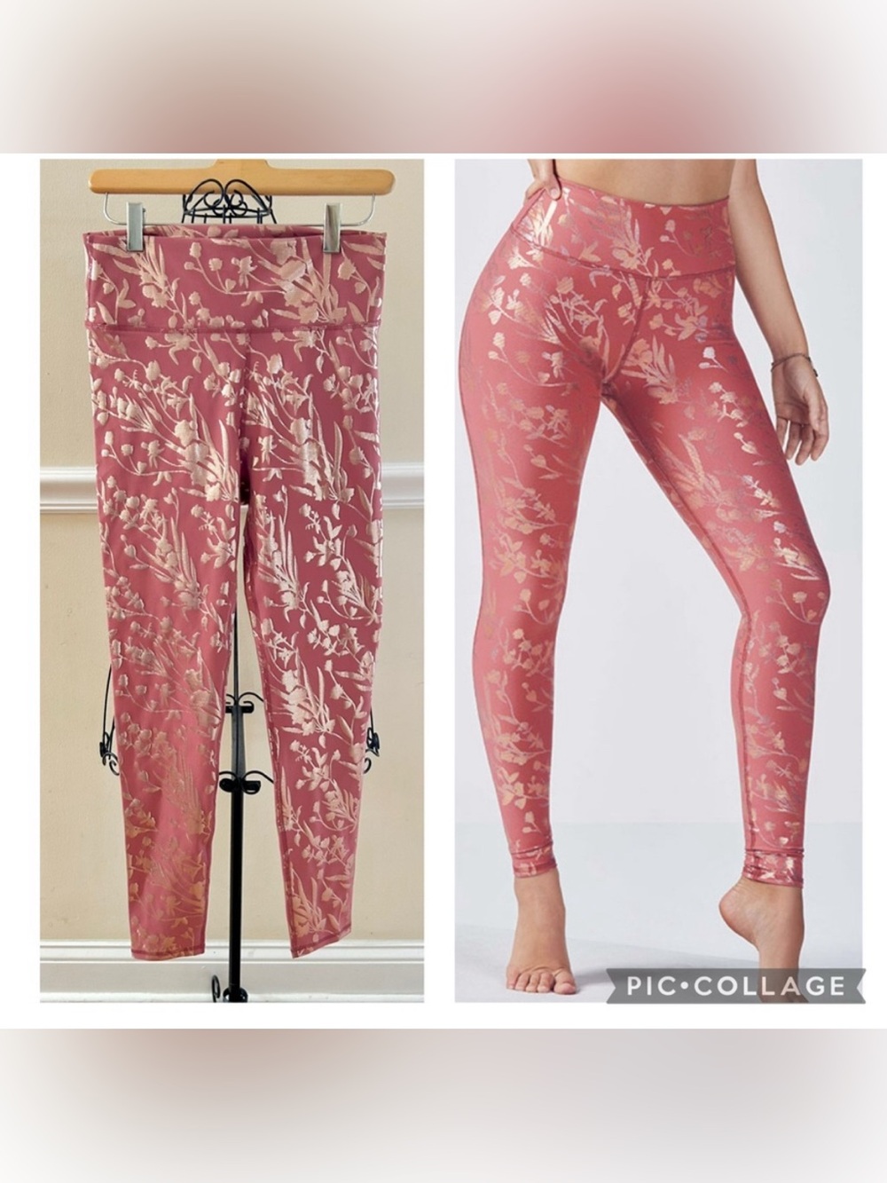 NWT Fabletics Lisette High Rise Floral Pink Foil Leggings UPF 50+